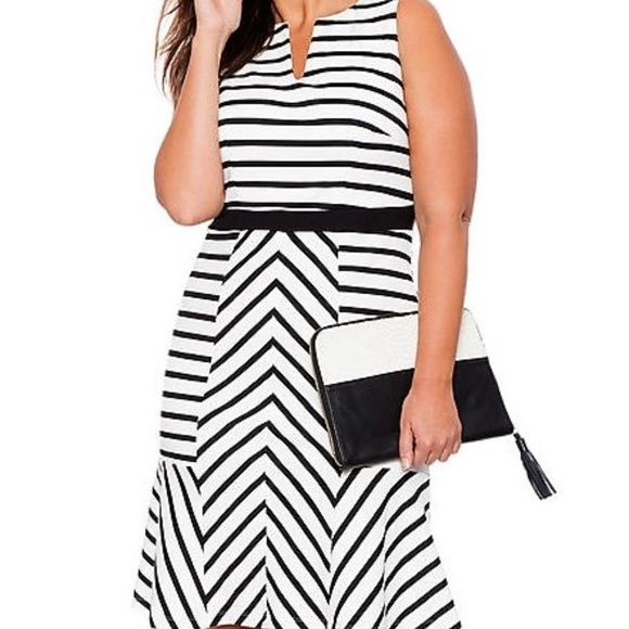 Eloquii Dresses & Skirts - ELOQUII black white STRIPES stretch FLARED DRESS